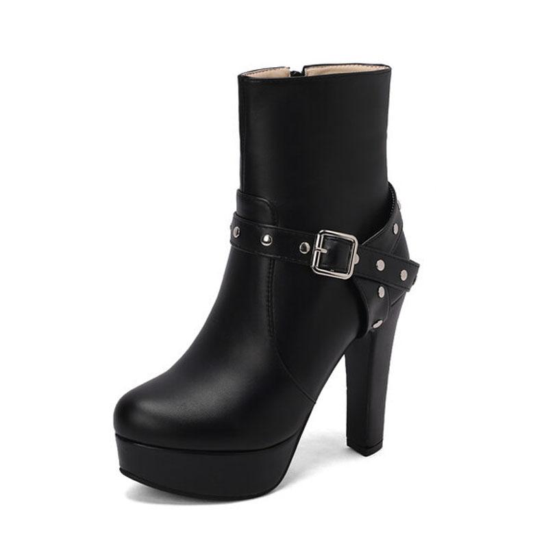 Belt Buckle Platform Boots Women High Heels Ankle Boots Autumn Winter Big Size 42 43 Women's Boots Pumps Ladies Shoes WSH4983