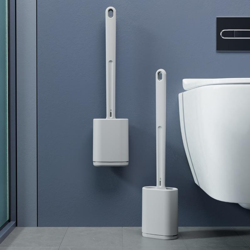 Edelstahl-Toilettenbürste, Weiche Gummi-Toilettenreinigerbürste mit Halter, Keine toten Winkel, Wandmontiertes Toilettenbürsten-Set