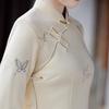 Womens Vintage-Inspired Qipao Dress With Embroidery Fitted Waist Stand Collar 7/8 Sleeve Chic