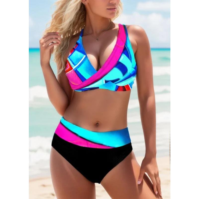 Moda Rayas Coloridas Estampadas Ropa de Playa Verano Trajes de Baño para Mujer Cintura Alta Sexy Trajes de Baño para Dama Dos Piezas S-5XL