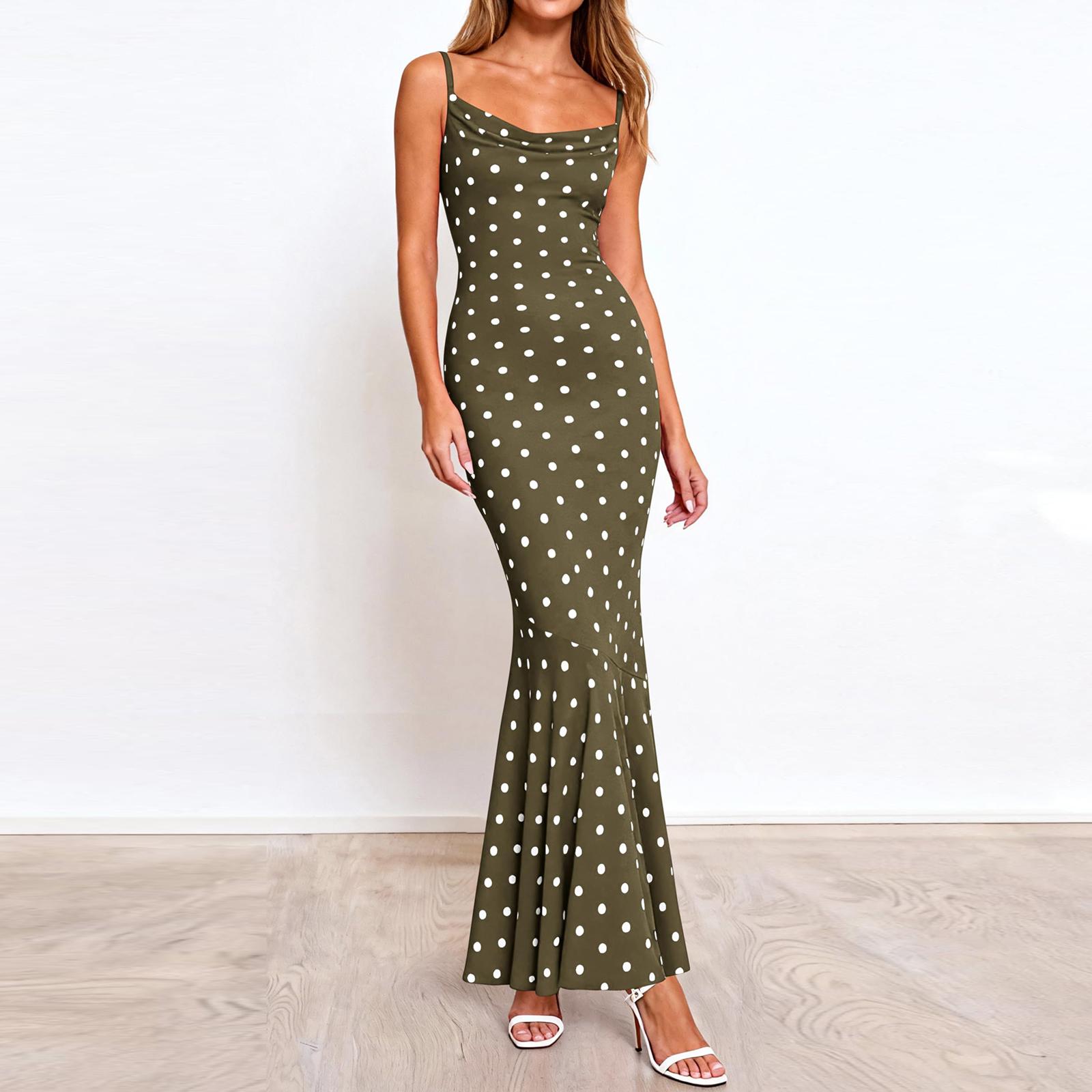 Женское элегантное и стильное облегающее длинное платье без рукавов в горошек с силуэтом  рыбий хвост M