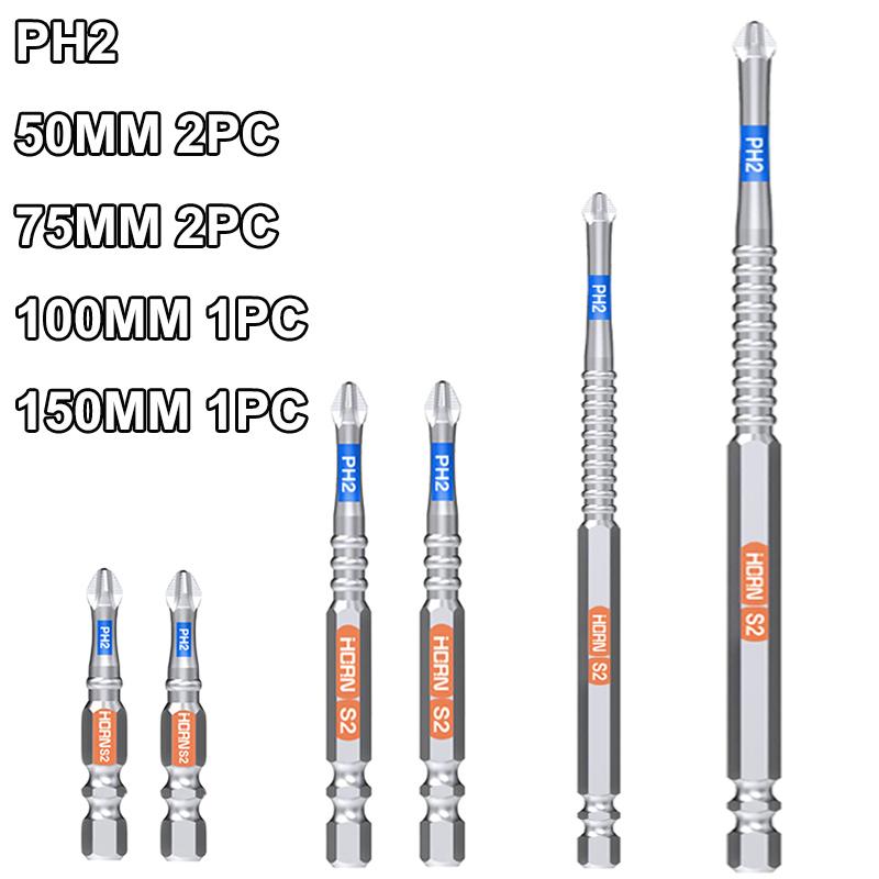 PH2 T20 T25 SQ2 Cross Screwdriver Non-slip  Magnetic Batch Head Hardness Drill Bit Screw Driver Hand Tools 50/75/100/150MM