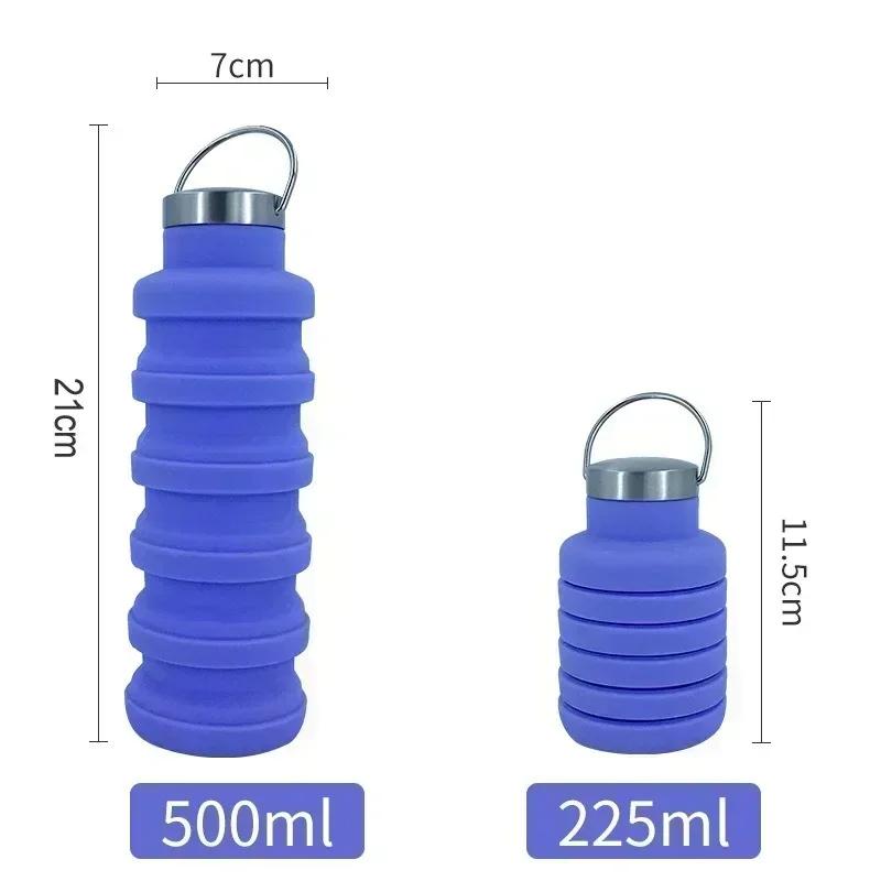 

New Portable Silicone Water Bottle Retractable Folding Coffee Bottle Cups E Outdoor Travel Tools Collapsible Sport Bottles 0.5L синий