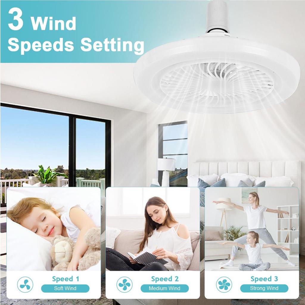 Modern Ceiling Fan with Remote Control Lighting Lamp E27 Converter Base for Bedroom and Living Room Smart ceiling fan lamp