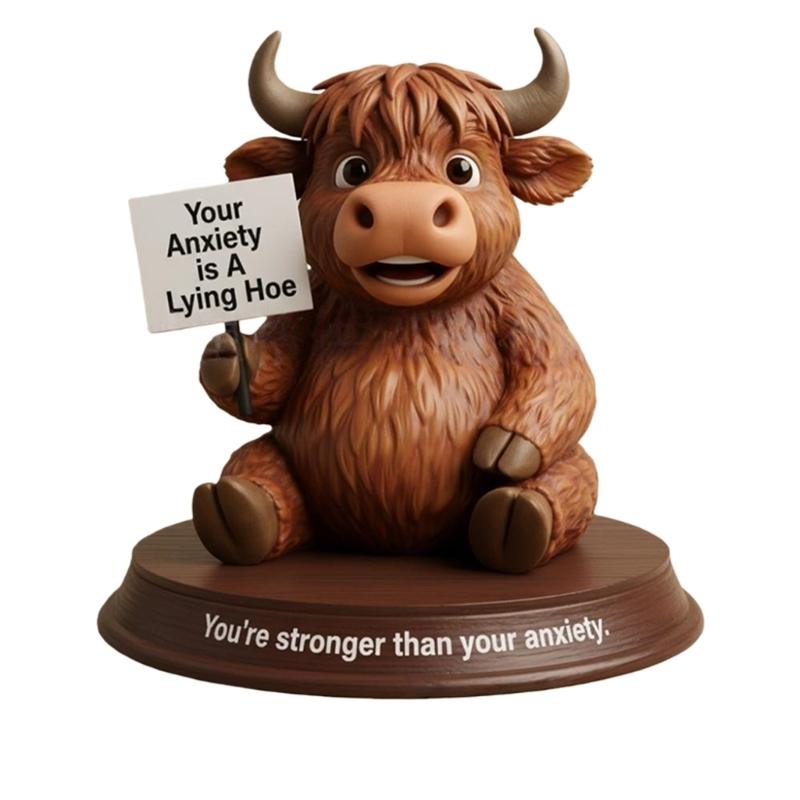 Coffee Highlands Cow Figurines Farmhouse Decors,Resins Animal Statue Table Ornament Garden Bookshelfs Decors Calf Lover
