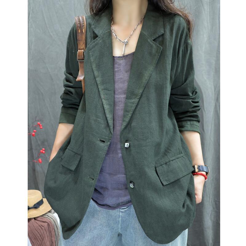 Spring Summer Hemp Jacket Women Long Sleeves Breasted Breathable Coat Casual Outwear