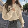 Fashion Personalized Youthful Pure Color Puff Sleeves Soft Glutinous Sweater Women's Fashion All-Matching Long Sleeves Loose Pullover Knitted Top