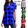 2023 Trendy Plaid V-Neck Short Sleeve Loose Women's Shirt Blouse