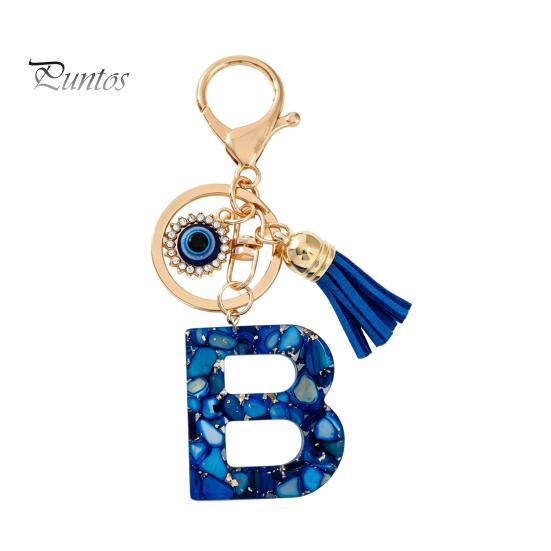 Durable Keychain Charm Blue Series Pendant, Initial Letter Key Chain with Eyes Keyring Tassel Design, A-Z Holder for Bags Backpacks Cars Accessories