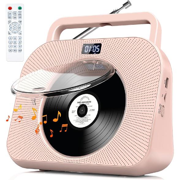 Desktop CD Player for Home with Dual Speakers,Handle, CD Player with FM Radio,Portable CD Player with Bluetooth-Sleep Sound,Remote Control, LCD