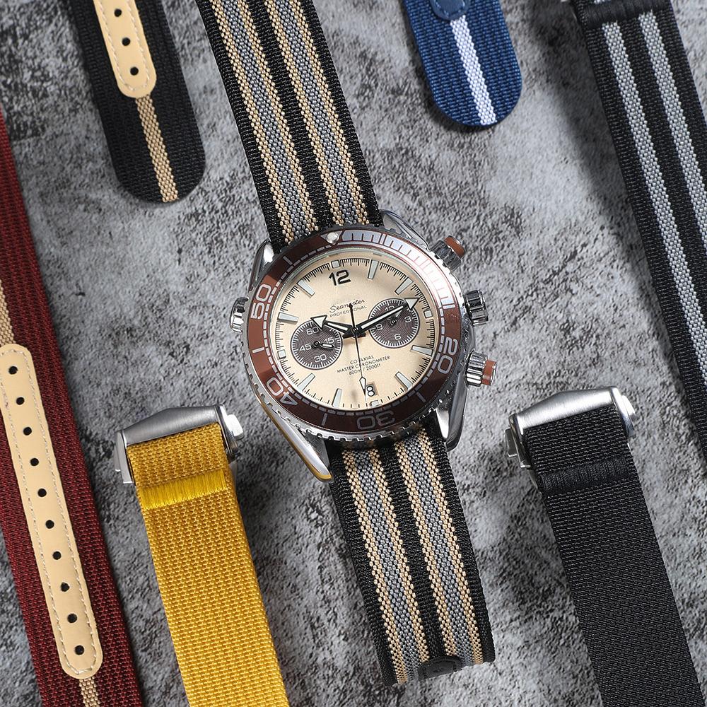 Premium Ribbed Watch Band Deployant Clasp Nylon 20mm 22mm Watch Strap for Omega Folding Buckle Watchband Sport Wristband For Men