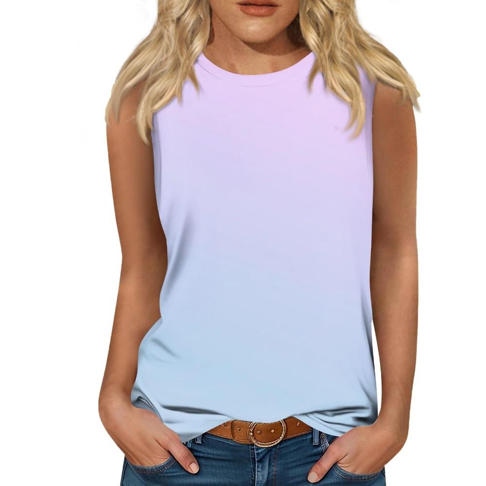 Gradient Color 3D Printed Vest for Women's Round Neck Casual Vest