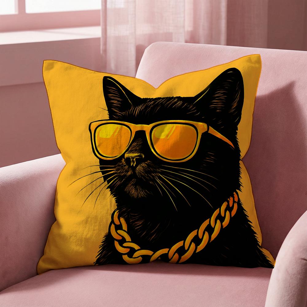 Animal a Cat with Glasses Cushion Cover MultiScene Pillow Cover for Home  Car  Reversible Soft  Durable for Daily Use