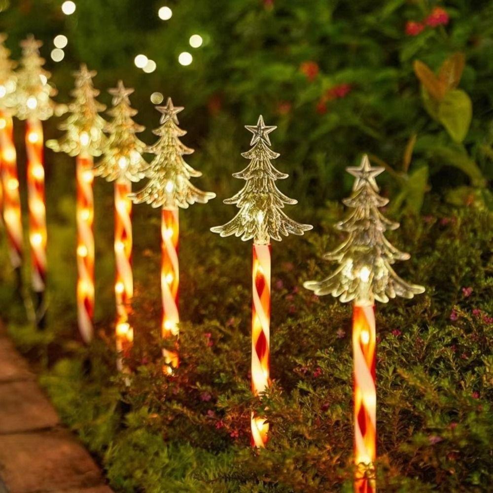 5Pcs/Set Snowflake Landscape Christmas Lights 8 Modes Red Tube Santa Claus Solar Lights Waterproof Decorative