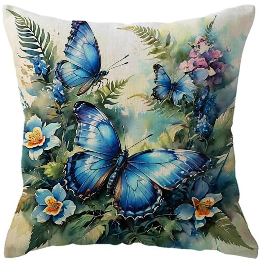 

Blue Butterfly Flower Cluster Fresh Natural Style Pillowcase Bedroom Sofa Decorative Cushion Cover with Zipper 16x16Inch