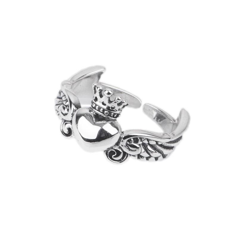 Adjustable Sterling Vintage Heart Wing Ring Men Women Minimalist Retro Boho Jewelry