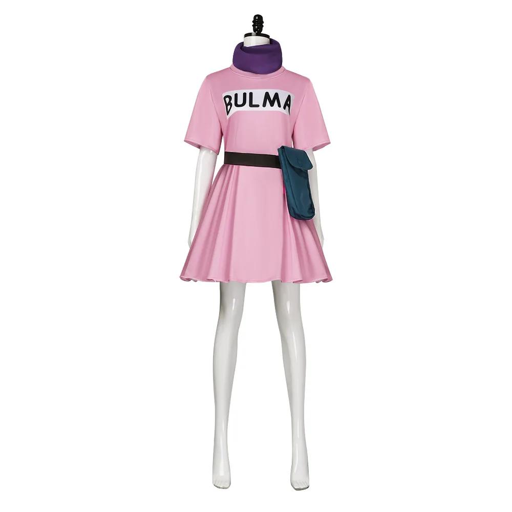 Bulma Cosplay Costumes Pink Dress Anime Role Play Dress Green Wigs For Halloween Carnival Party Women Outfit