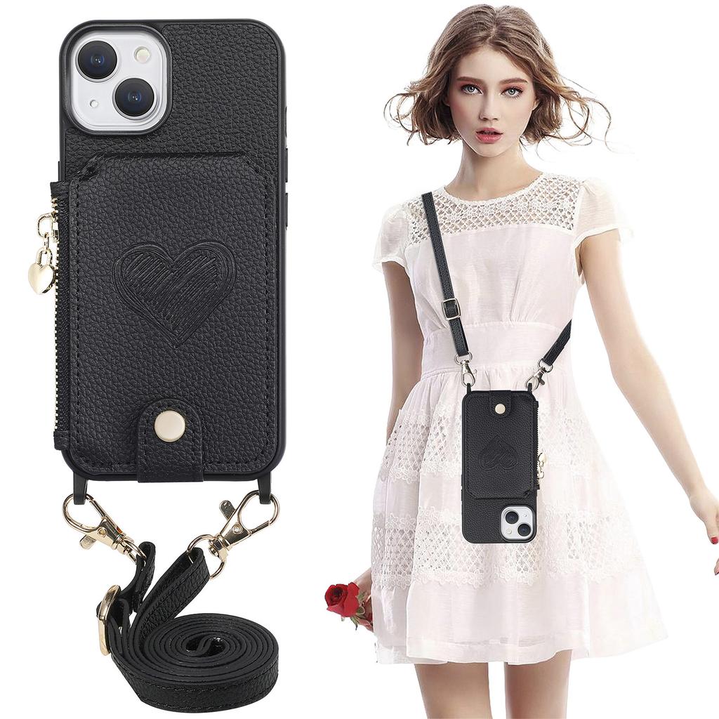 Zipper Wallet Shoulder Chain Case for Iphone 14 Plus 13 12 11 Pro Max Vertical Cards Solt Leather Lanyard Crossbody Bag Cover