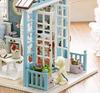 Dollhouse Building Handmade Craft Blue Miniature Bed Kit, Kit, Set, Room, Dog, Puppy, Flowers,
