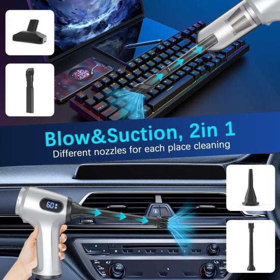 Car Vacuum Cleaner Three-in-One Blower Suction and Inflator with Adjustable Suction Levels Portable Wireless Vacuum with Green Light for Home Car