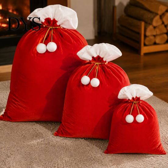 Drawstring Goodies Bags Large Christmas Velvet Gift Bag, Santa Claus Sack with Adjustable Present Holder Drawstring, Reusable Fabric Storage Pouch for