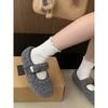 One-word Mary Jane fluffy shoes, winter outer wear velvet warm single shoes, thick-soled gray Birkenstocks