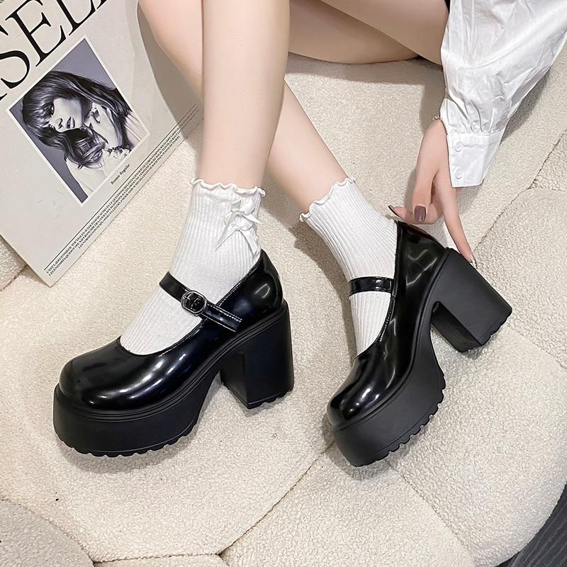 Womens Fashion Platform Pumps Super High Heels Buckle Strap Mary Jane Shoes Goth Thick Heeled Party