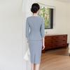 Women's Blue-grey 3/4 Sleeve Business Suit Set