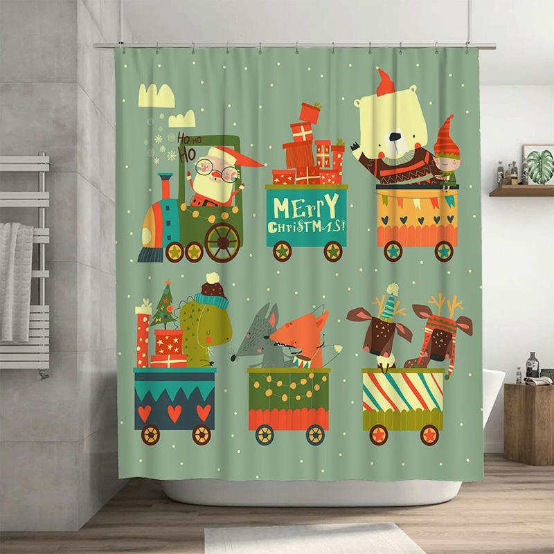 

TU Whimsical Christmas Train Shower Curtain Holiday Forest Animals Backdrop Festive Bathroom Decor Cute Holiday Gift Home Decor 90x180cm35x71in
