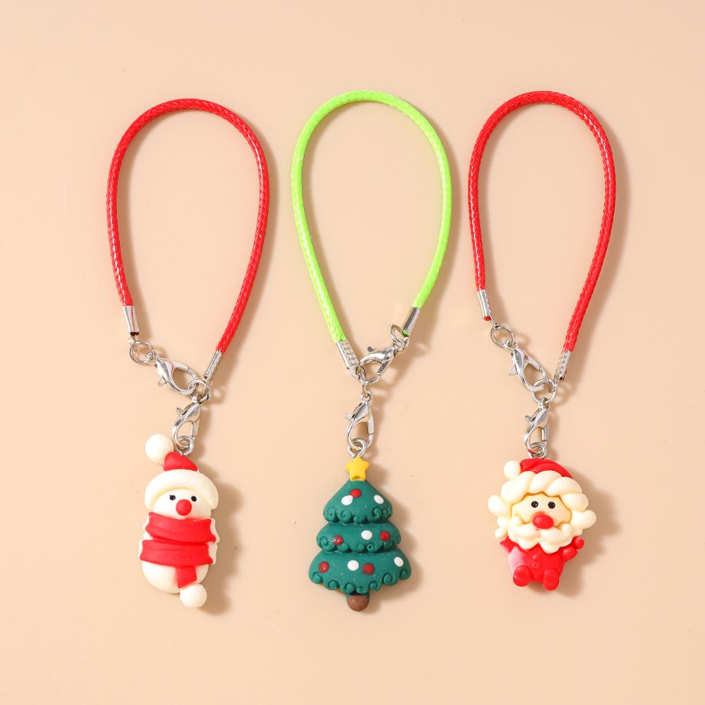 3pcs Cute Resin 3D Christmas Tree Snowman Phone Chain Women Girls Phone Strap DIY Keychain Pendants Mobile Lanyard Jewelry Gift
