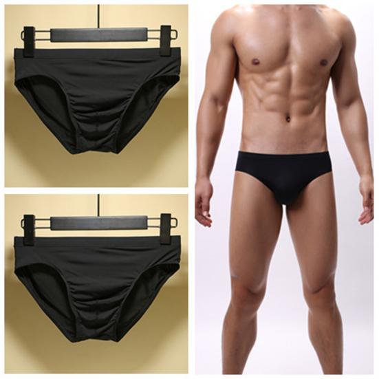 U Convex Solid Color Breathable Man Briefs Ice Silk Low-Waist Male Underwear for Inside Wear