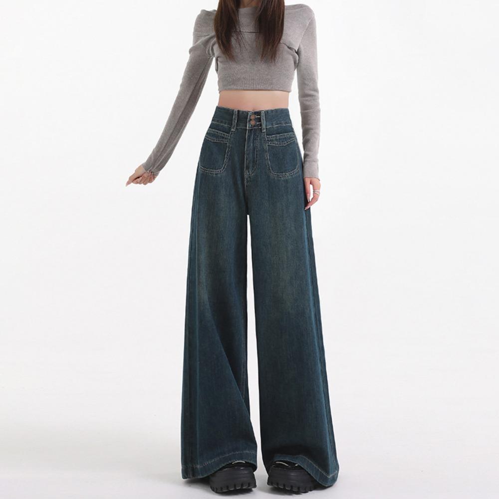 Street personality wide-leg jeans women's spring and autumn new retro wide-leg pants pear-shaped body mopping pants