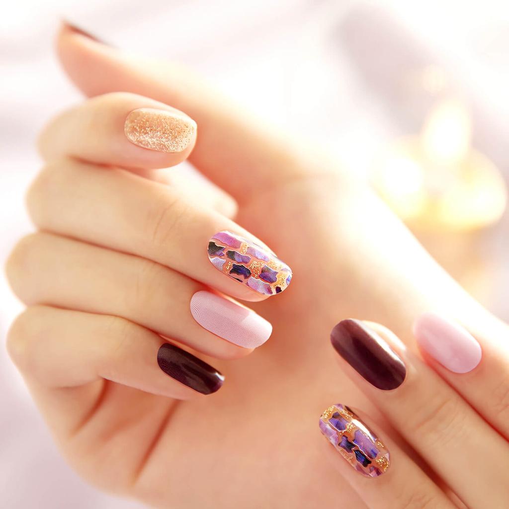 Glam Shell&Glitter Nail Stickers 24pcs | Self-Adhesive Strips, Bold Chic Mix, Quick 5-Min Manicure