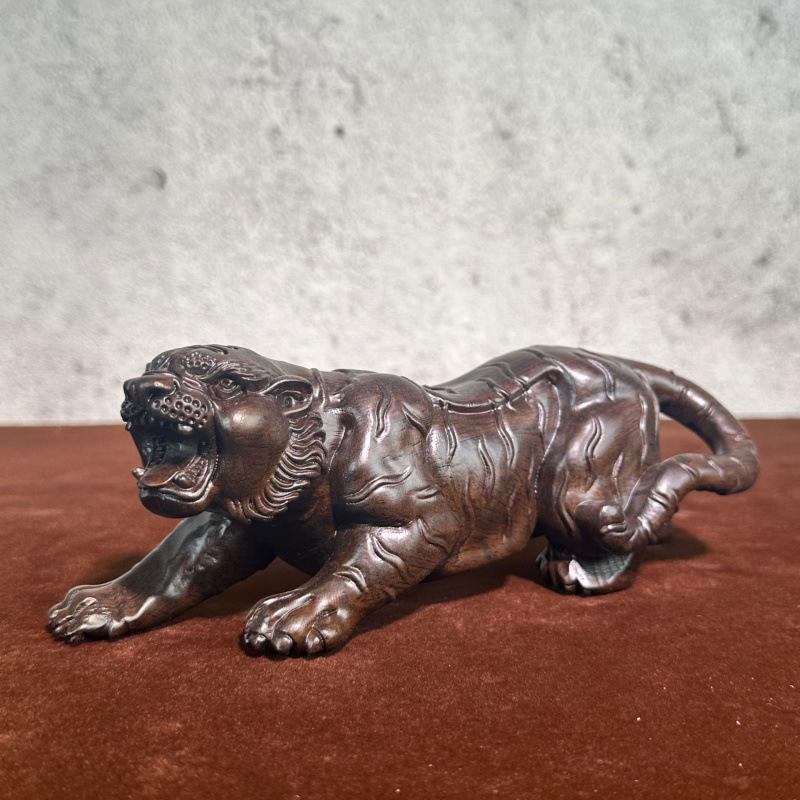 Ebony Wood Carved Tiger Ornament - Twelve Zodiac Animal Home Decoration Gift