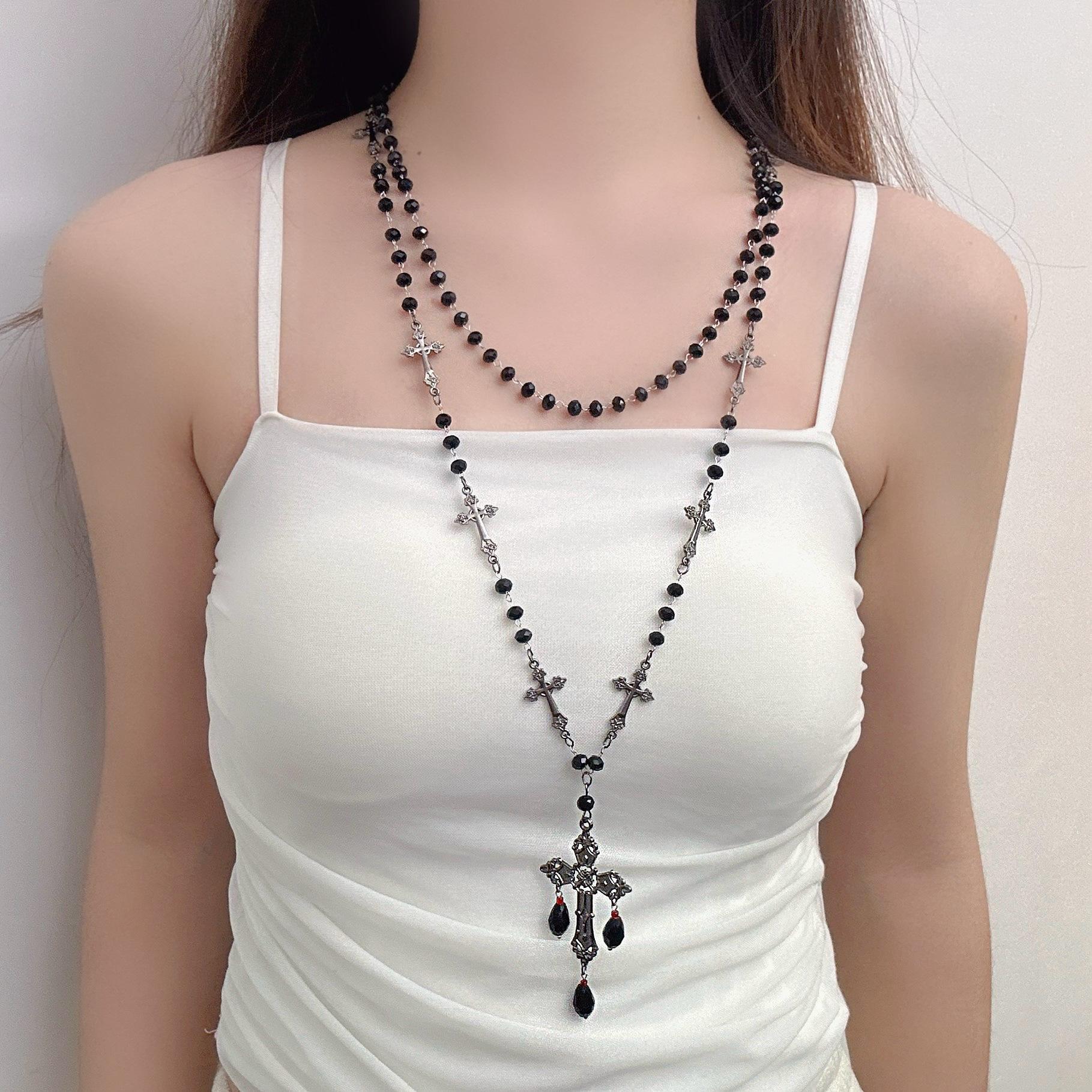 

Многослойное готическое ожерелье с крестом и цепочка для свитера для женщин