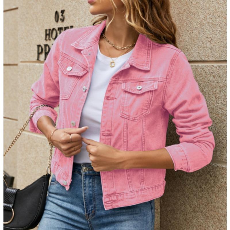 European and American sources of fashion slim-fitting lapel denim jacket solid color versatile