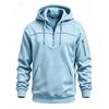Sky blue Men's Half Zip Hoodie Solid Color Long Sleeve Pullover Sweatshirt Casual Outdoor Hooded Tops With Pocket Autumn Winter