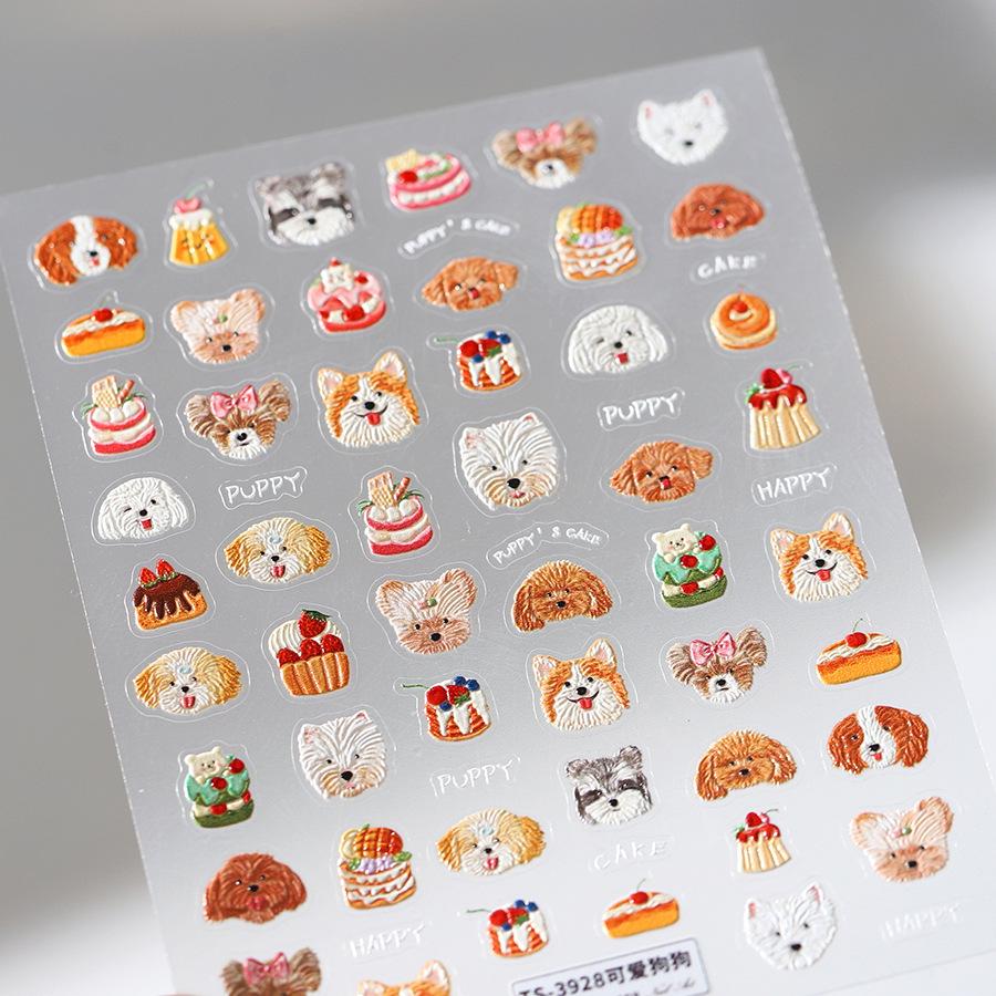 TENSOR Cute Dog Gold Frosted Nail Stickers M-821 Series, Self-Adhesive
