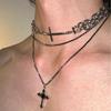 Trendy Punk Double Layered Dark Zircon Necklace: European & American Titanium Steel