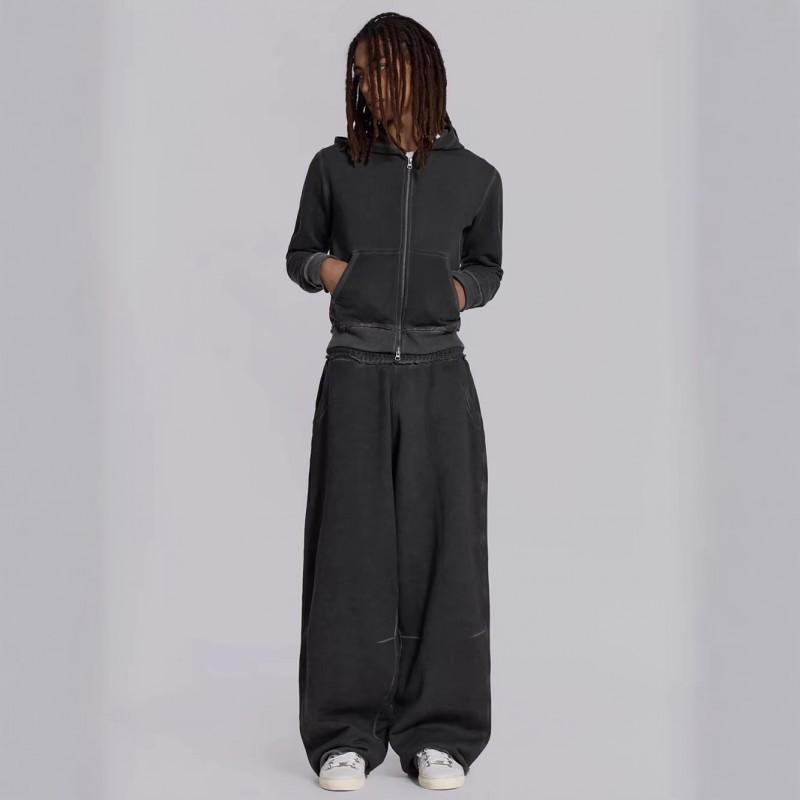 Mens High-Waisted Wide-Leg Cotton Jogger Pants Loose Fit Casual Sport Trousers Streetwear