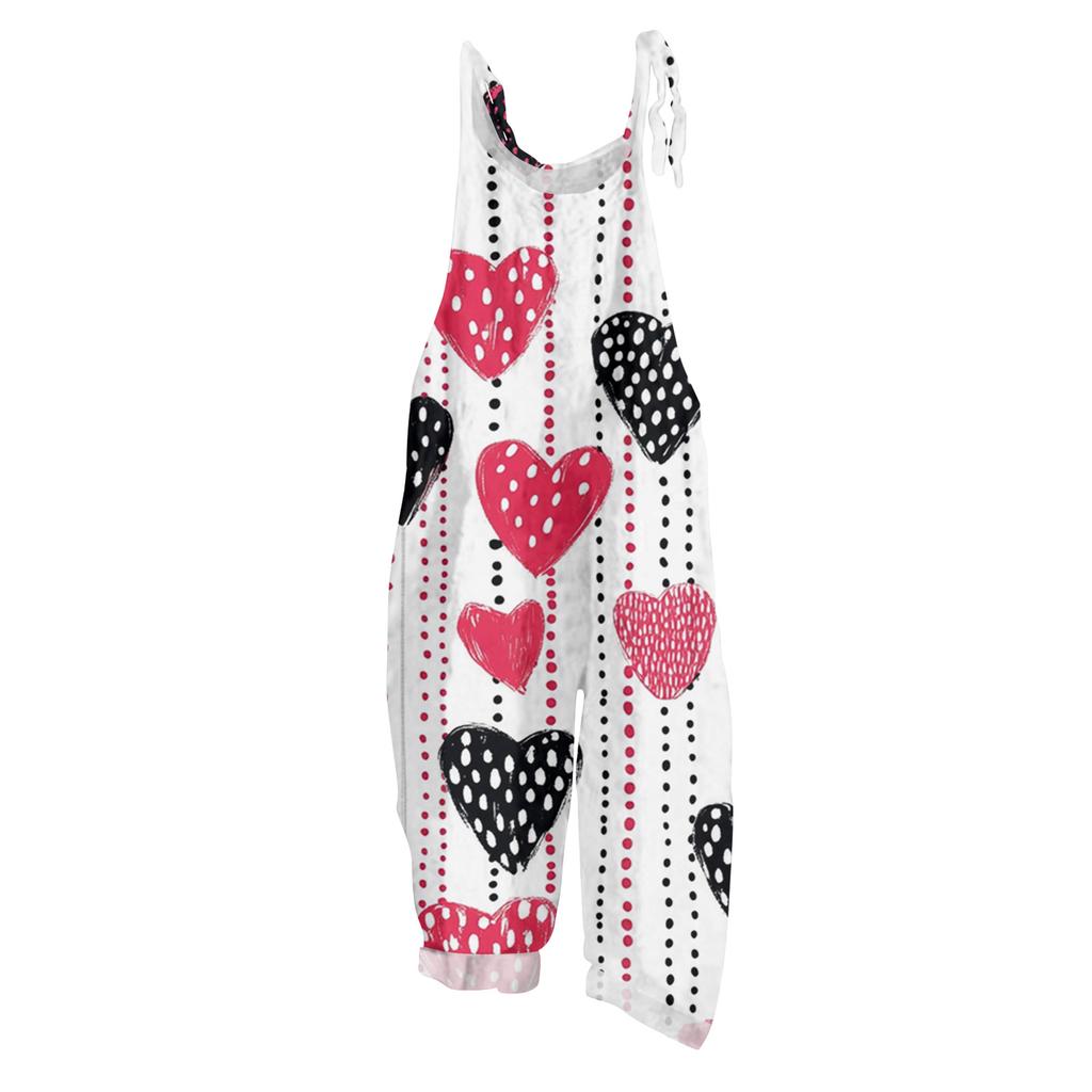 Women's Jumpsuit  Print Casual Loose Vintage Shoulder Strap Cotton Linen