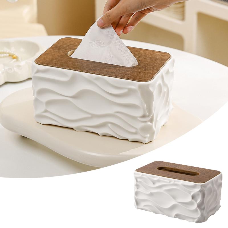 Tissue Box With Wooden Lid Table Napkin Holder Tissue Case Container Storage INS Home Decor Car Desktop Tissue Box Holder 1PC