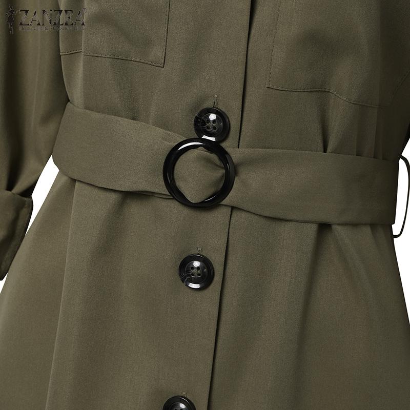 ZANZEA Women Casual Turn Down Collar Long Sleeve Shirt Dress