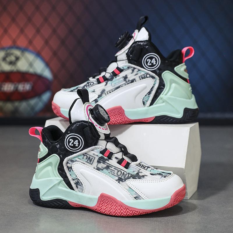 2025 new rotating buckle children's basketball shoes casual street sports style boys and girls foreign trade sports shoes