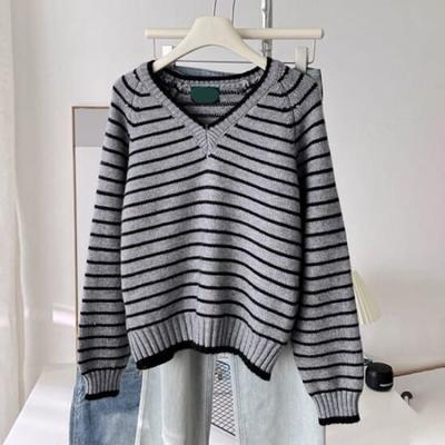 NaVaVa Daily Striped V Neck Long sleeVe Knit Sweater Nk3456