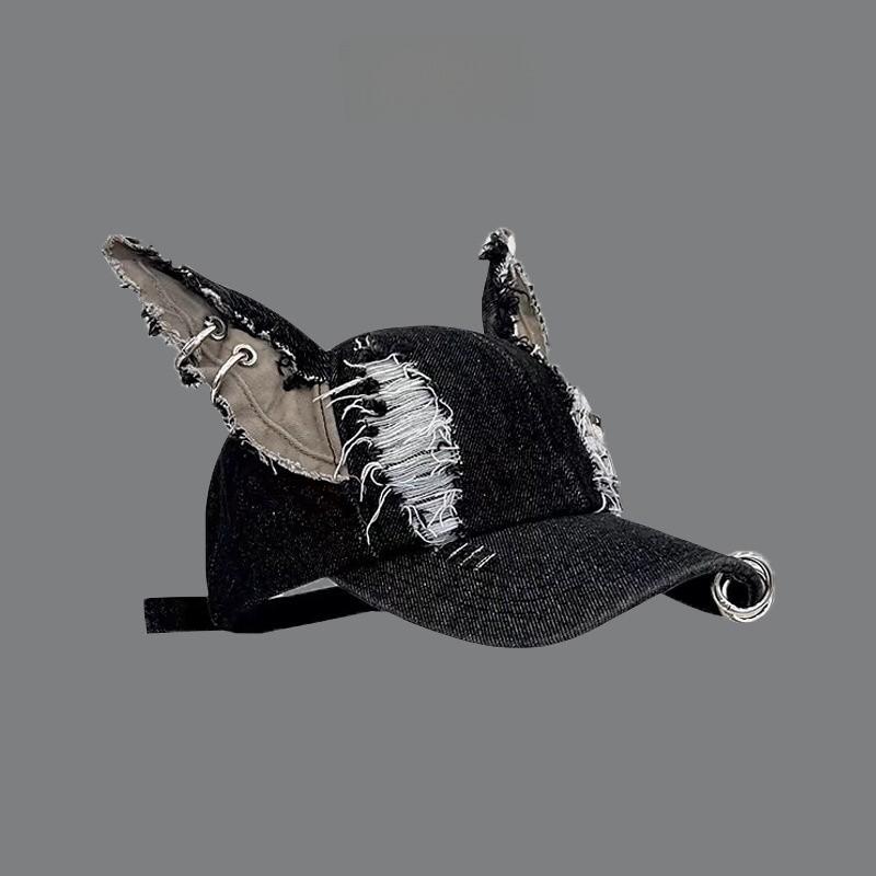 Y2k Postapocalyptic Style Denim Distressed Cap With Sun Protection For Streetwear Enthusiasts