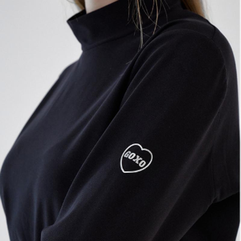 Goxo Mock Neck Long Sleeve Black Heart Logo