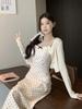 Fresh and sweet polka dot bow wear suspender dress women's summer new sunscreen clothes cardigan two-piece set