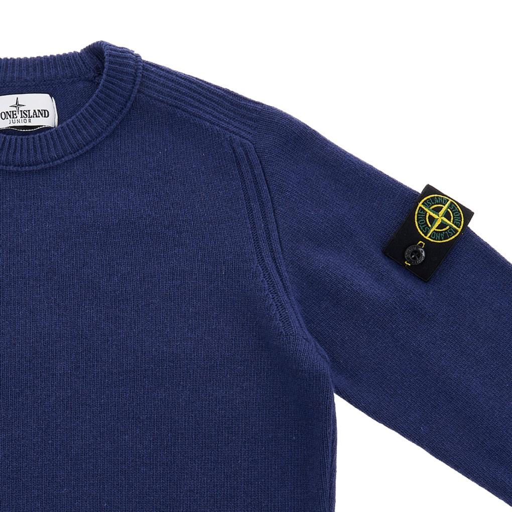 Stone Island Solid Color Logo Long Sleeve Crew Neck Sweater Kids sweater Blue 7516506A1-V0027