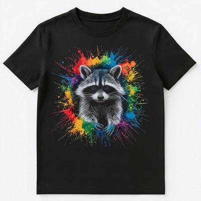 Colorful Paint Splash Raccoon Art Graphic Unisex T-shirt Tops Tees Unisex
